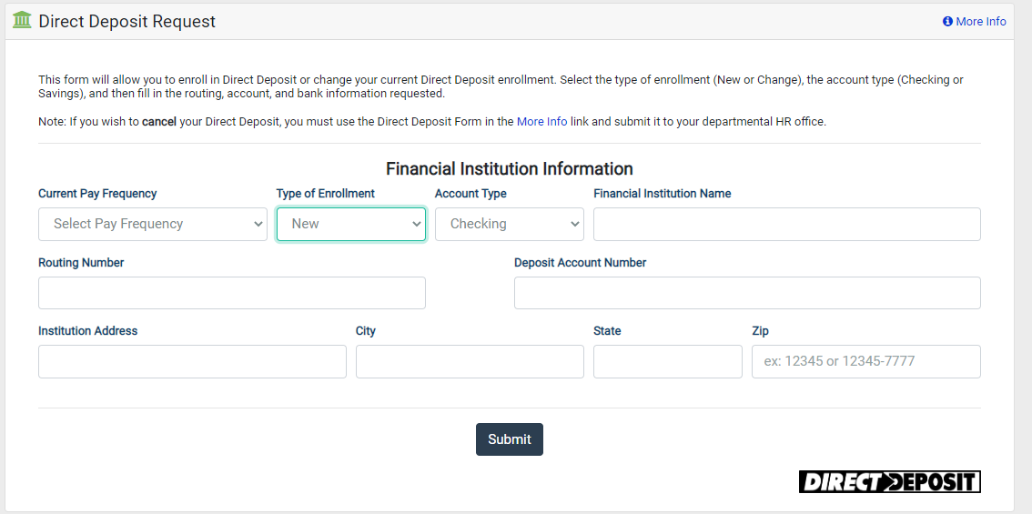 Enter Financial Institution In Cal Employee Connect